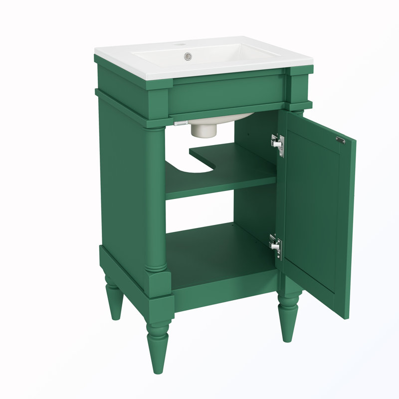 Meuble-lavabo avec lavabo, une porte et une étagère ajustables, Vert