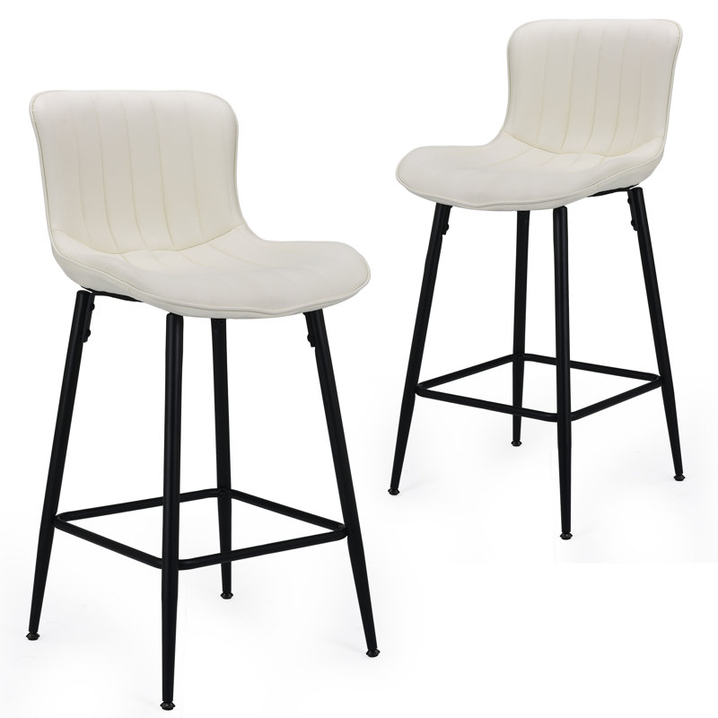 Upholstered 27" Counter Stool With Metal Frame, Beige