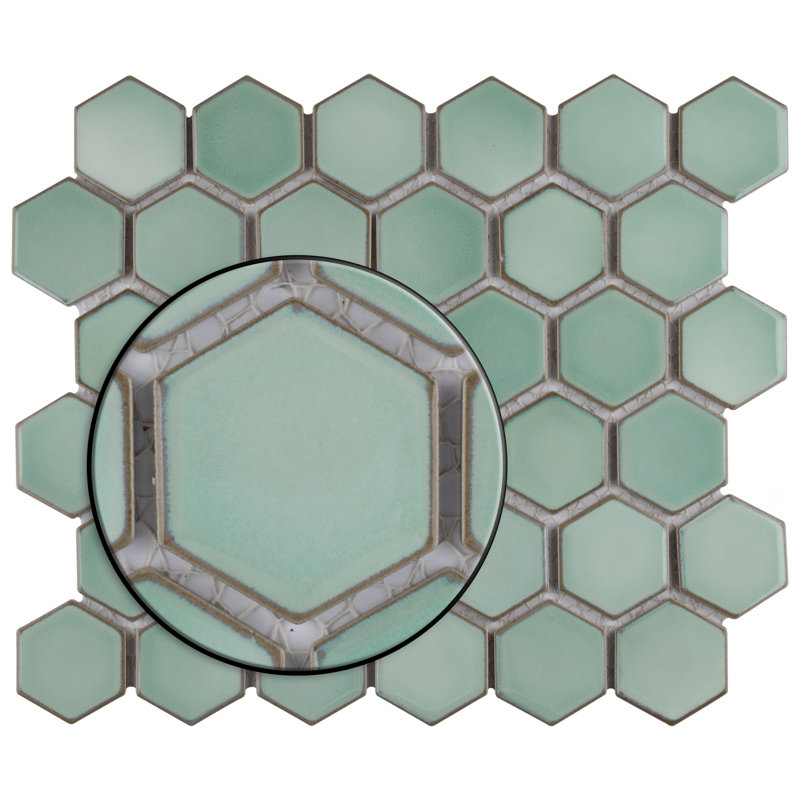 Hudson Due 2" x 2" Hex Porcelain Mosaic Wall & Floor Tile, Mint Green