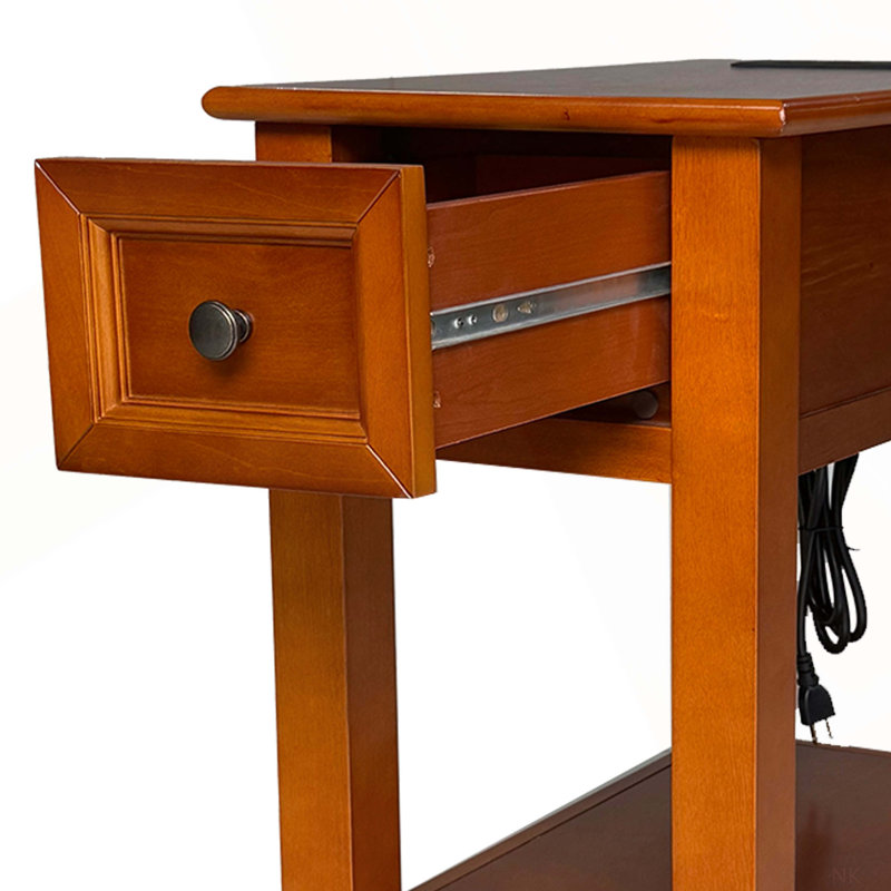 Table de bout avec tiroir et tablette, style mission, placages et fabrication en bois de couleur noyer pour le salon et la chambre à coucher