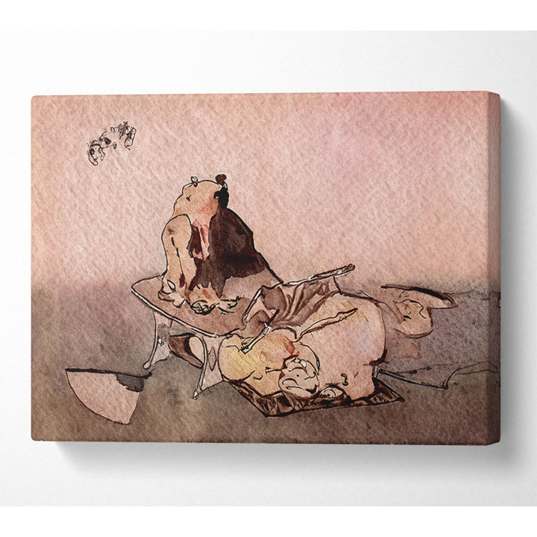 Hokusai A Philosopher Looking At Two Butterflies - Wrapped Canvas Print