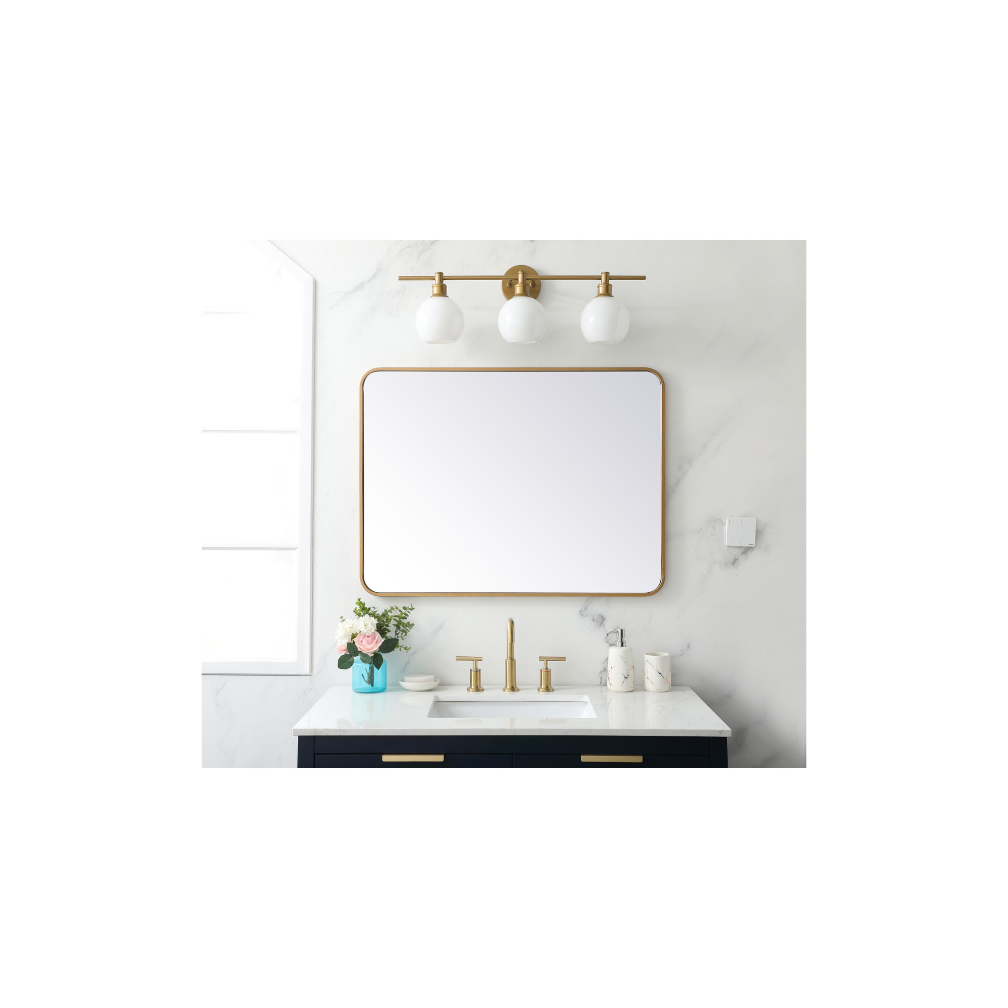 Sabine Metal Rounded Rectangle Wall Mirror, Brass, 36" x 27"