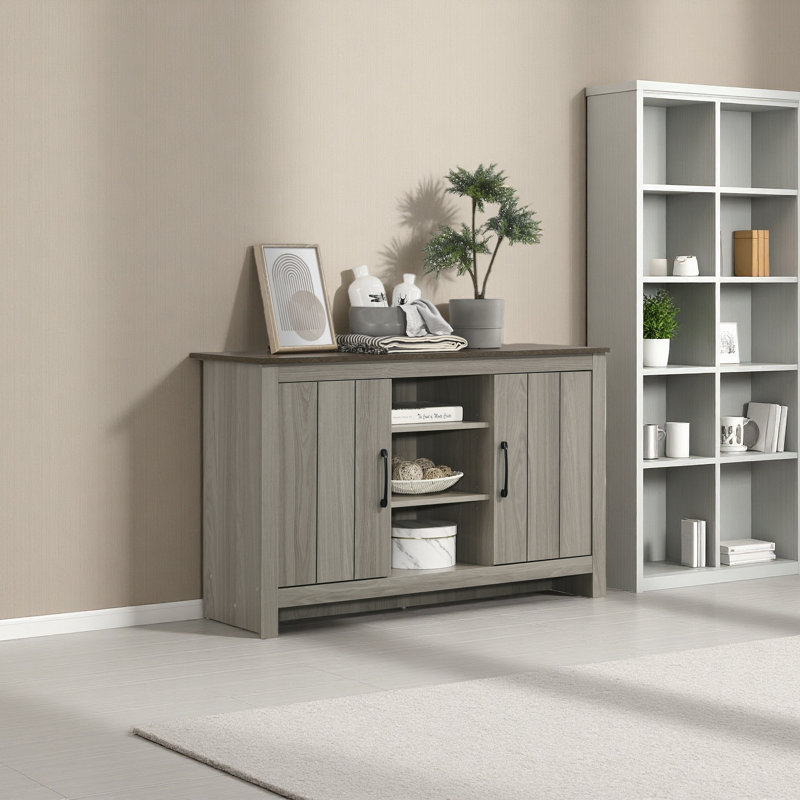 Console en chêne, buffet, buffet avec tablettes et portes d'armoire