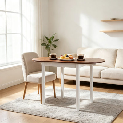 Convertible Drop Leaf Extendable Dining Table, Multi-Function Compact Transforming Single Table for Small Spaces, Brown & White