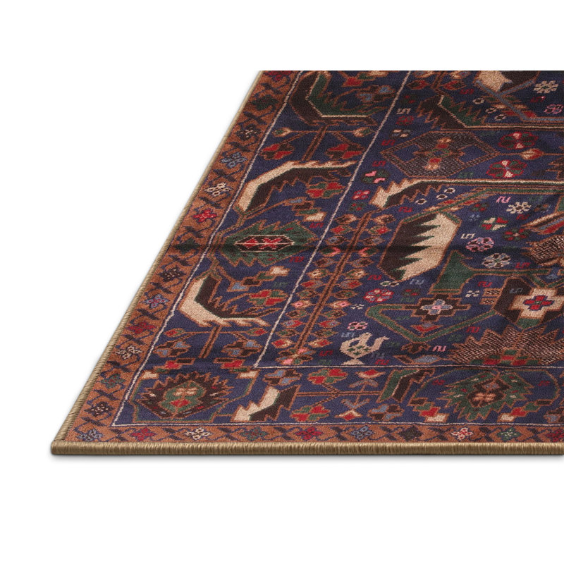 Tapis bleu marine Southwestern, Rectangle 8 pi x 10 pi