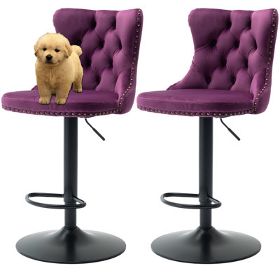 Modern Velvet Swivel Adjusatble Height Bar Stools Set of 2