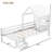 Twin Size House Bed Frame With Cute Star-shape Roof And Window For Boys Girls Teens, Solid Wood House With Low-profile Stairs And Bookcase, Blackboard Design, White-204111709-204111711