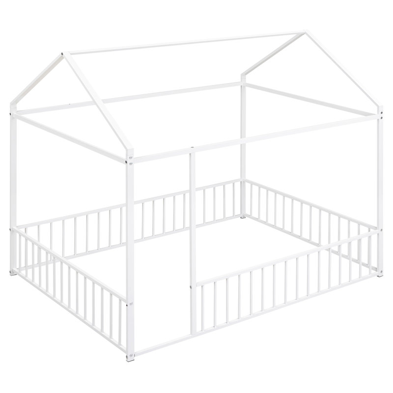 Lit en métal blanc pour maison de jeu clôturée, Lit double, Blanc