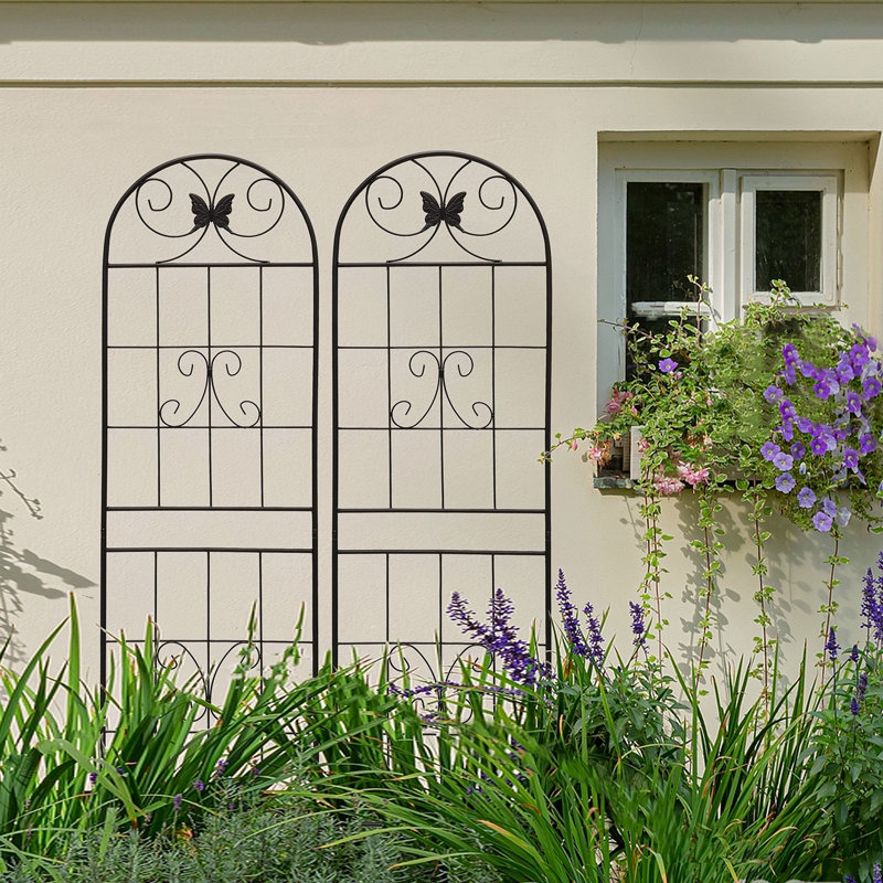 Ensemble de 2 treillis de jardin en métal antirouille de 19,7 po pour plantes grimpantes support de fleurs extérieur noir