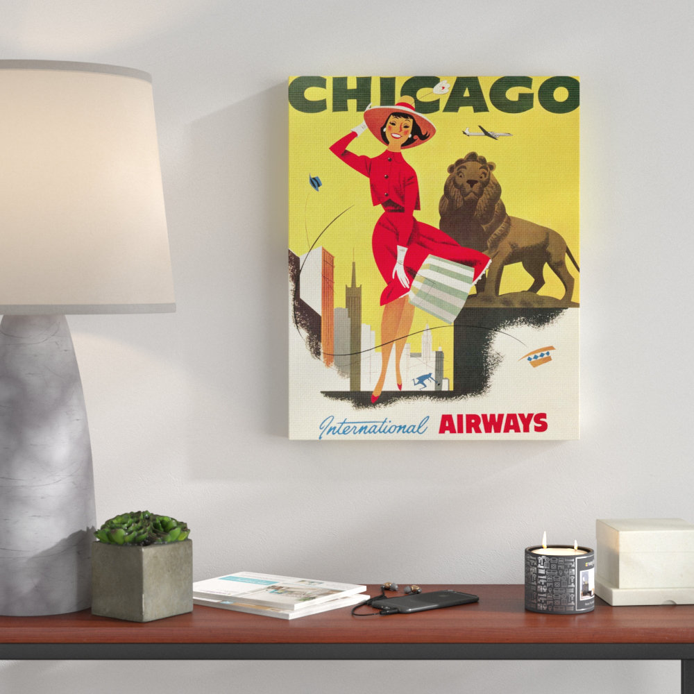 Vintage Chicago Airways Poster by Piddix - Textual Art Print on Canvas Wrought Studio™