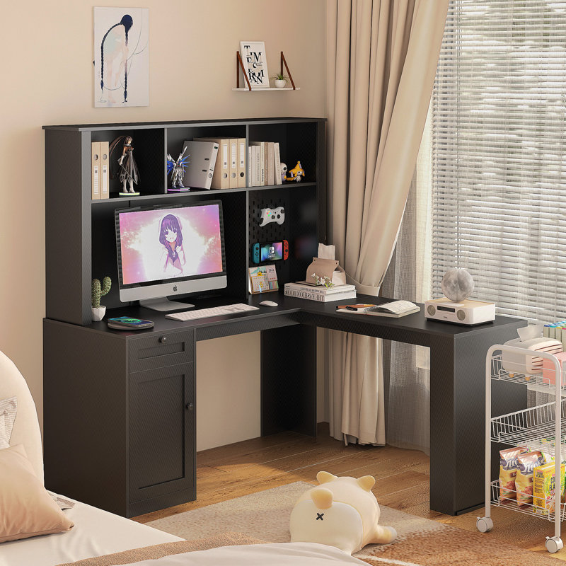 L Shaped Desk With Charger,Computer Desk With Drawers,Bookshelf, With Led Light,Modern Corner Desk,Home Office Desk,L-Shaped Study Table Writing Desk,Corner Gaming Computer Desk With Storage