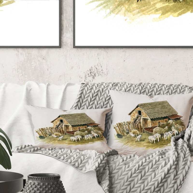 Coussin Old Farmhouse With Sheeps, 18 po x 18 po
