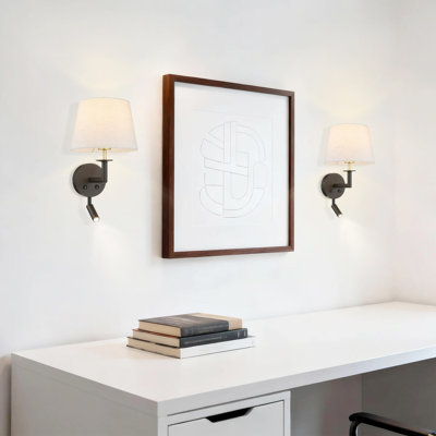 Classic Headboard Wall Sconce with LED Reading Light in Dark Bronze for Bedroom Entry Living Room