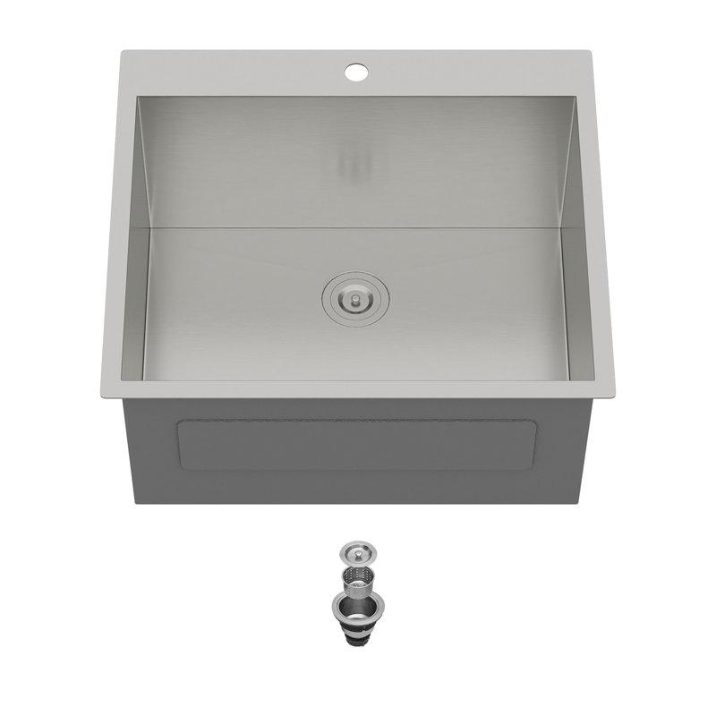Évier utilitaire à encastrer en acier inoxydable 25 po x 22 po x 12 po, calibre 16, cuve unique profonde.