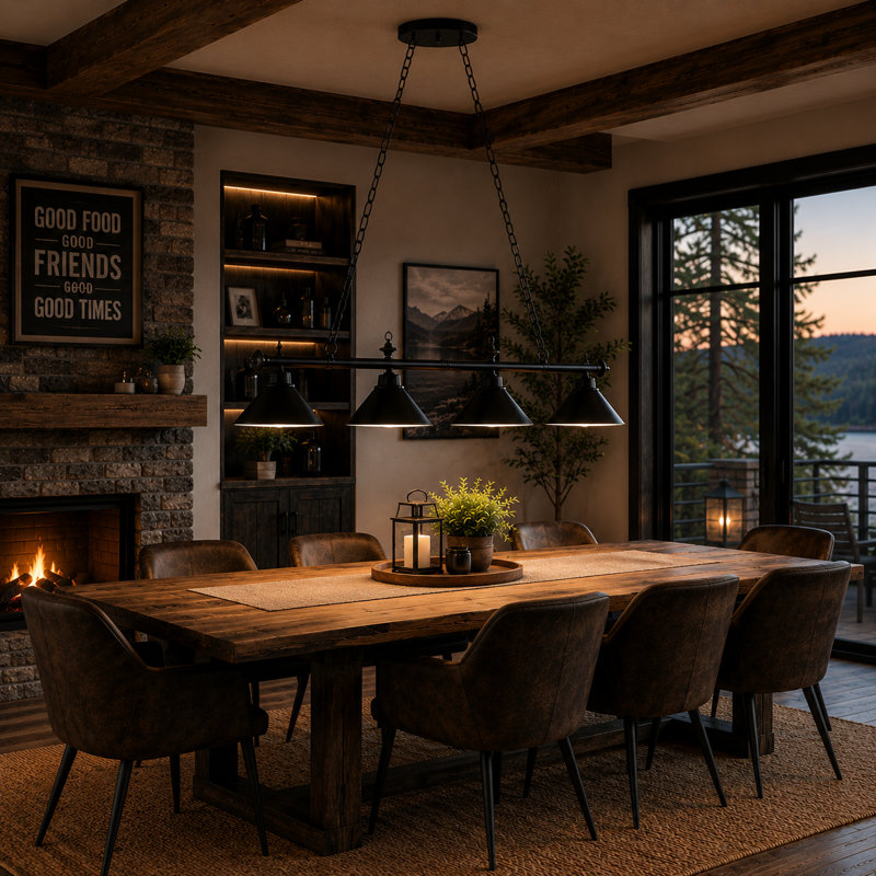 Luminaire suspendu linéaire à 4 lumières pour table de billard Bowdon, Noir mat