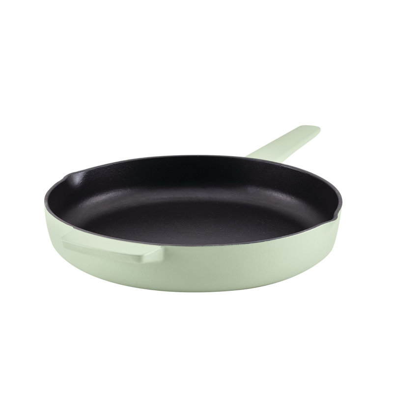 KitchenAid Enameled Cast Iron Induction Skillet with Helper Handle and Pour Spouts, 12 Inch, Green