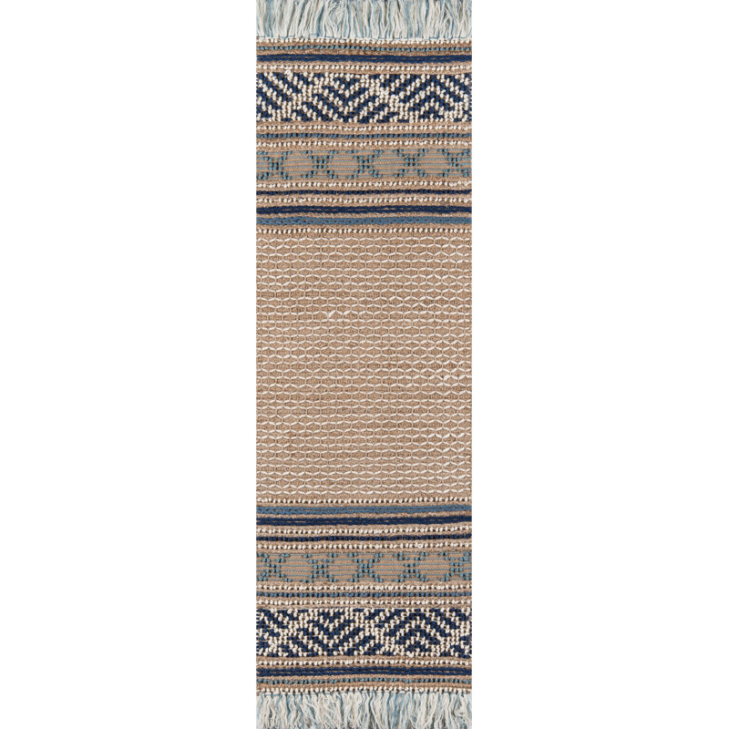 Esme Geometric Area Rug in Beige/Blue, Runner 2'3" x 7'6"