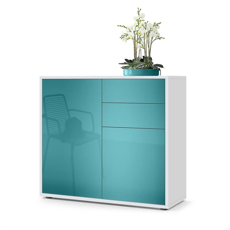 Canica 2 - Door Standard Accent Cabinet, White Matt/Teal High Gloss