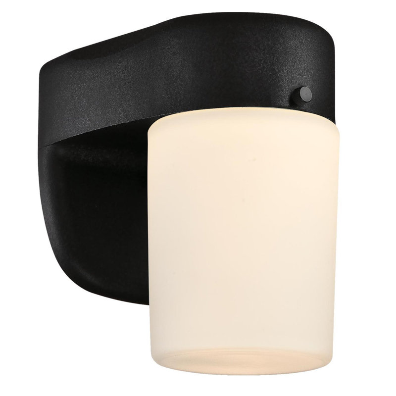 One-Light Dimmable LED Outdoor Wall Fixture with Dusk to Dawn Sensor - Black Finish with Frosted Opal Glass, Black