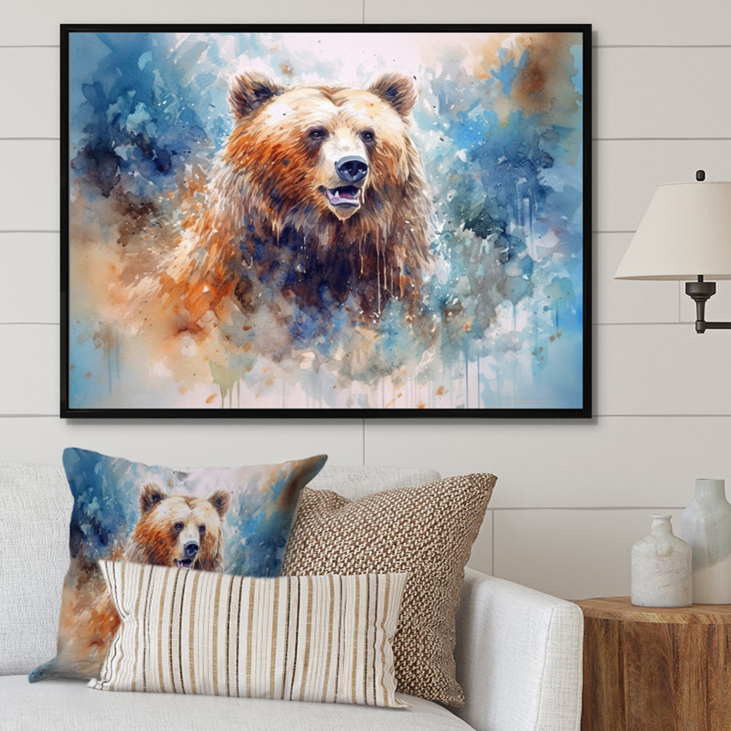 «Majestic Grizzly I» sur toile, H 16 po x l 32 po x P 1 po, Cadre flottant noir