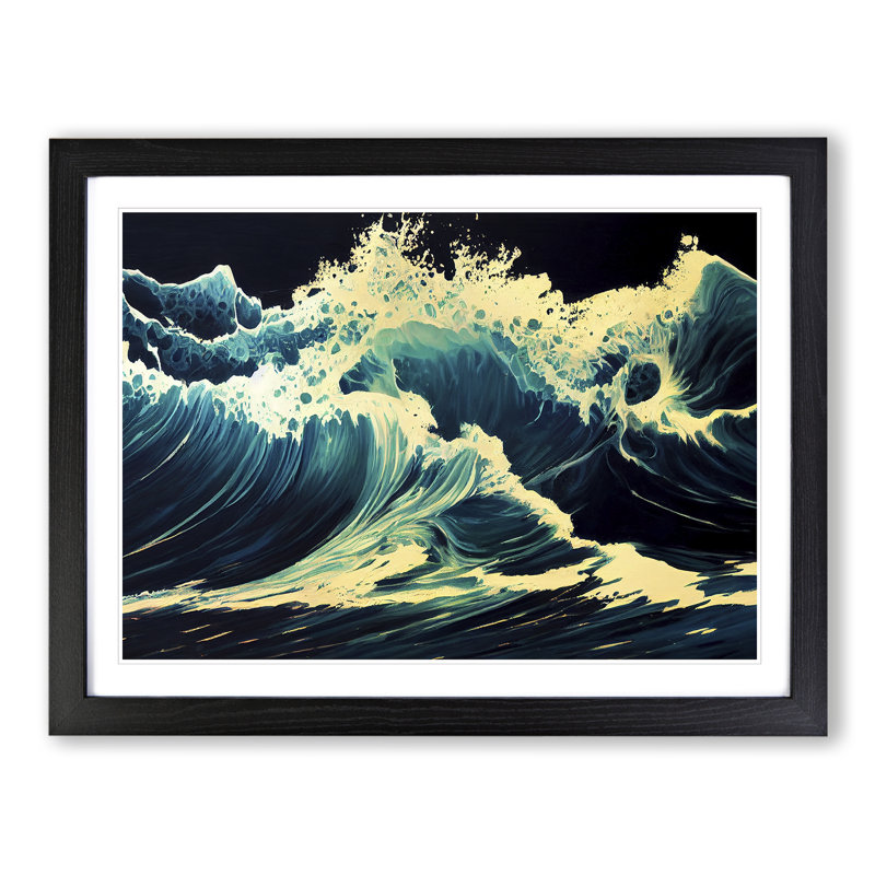 XH1022-1113X A Vivid Ocean Wave - Single Picture Frame Print, 46cm H x 64cm W x 2cm D, Black Framed