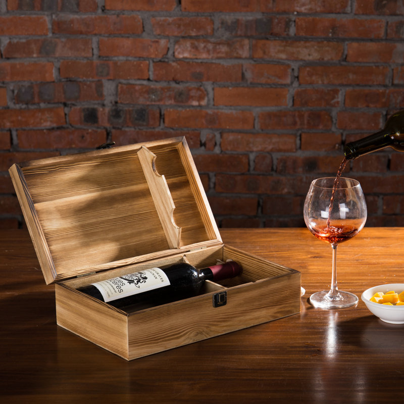 Double Wooden Bottle Wine with Handle Carrier