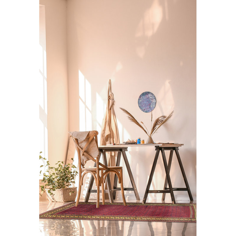 Tapis rouge foncé Teimani 3 pi 9 po x 6 pi 11 po