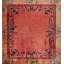 Coral / Salmon Pink 1920s Wool Antique Square Hand Knotted Pile Floral Rug