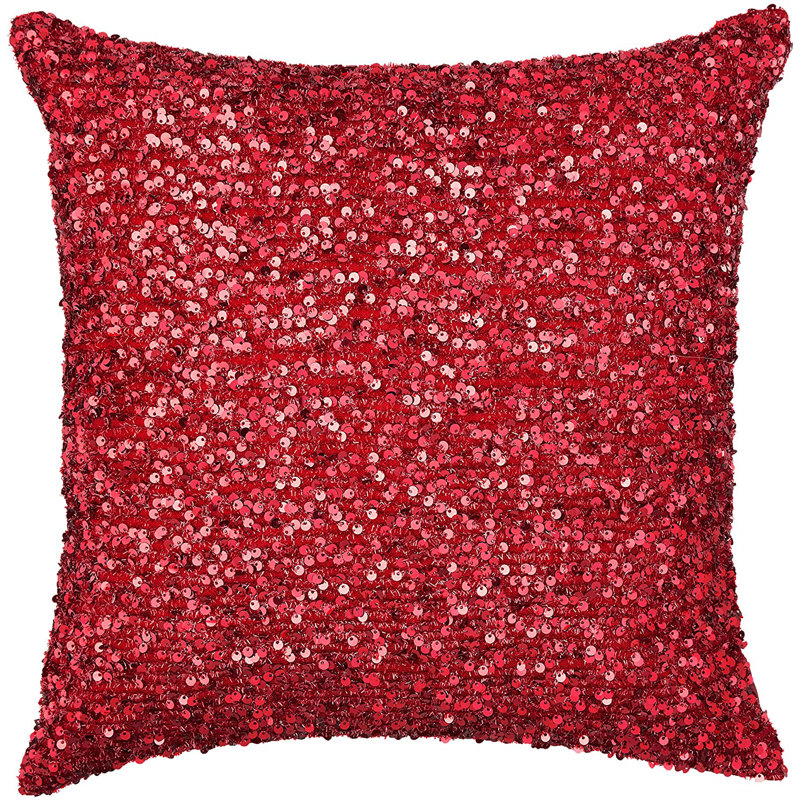 Twinkle Sparkling Sequins Pattern Sequined Throw Pillow, Burgundy, Polyester/Polyfill