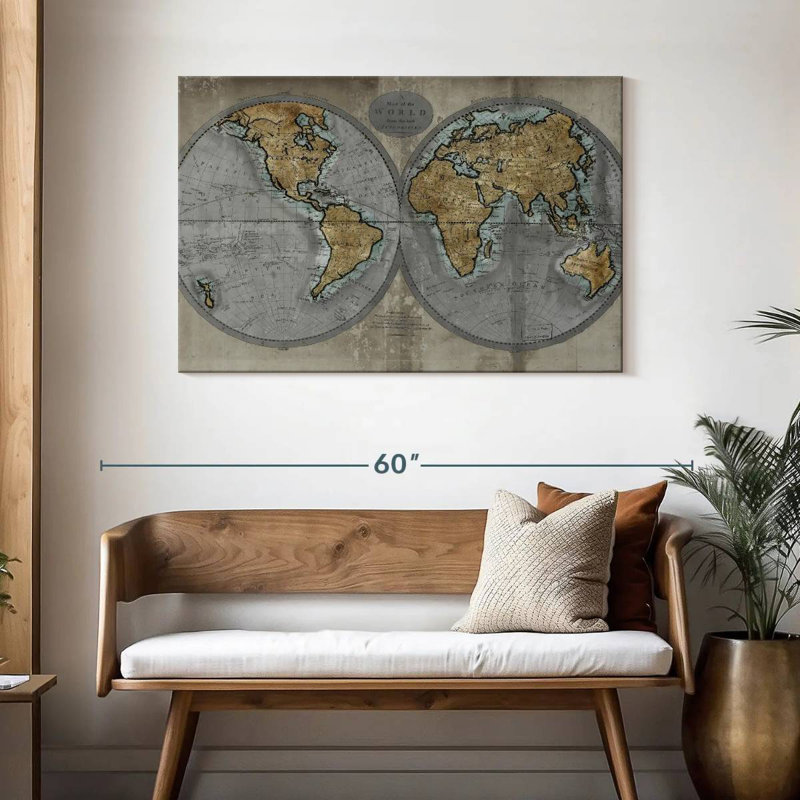 Carte rustique du monde Aliaz, H 30 po x l 45 po