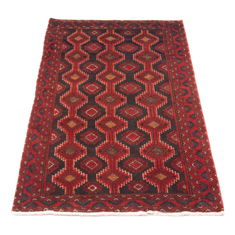 Tapis rouge en laine noué à la main de conception unique 3 pi 2 po x 6 pi 3 po Klotilde