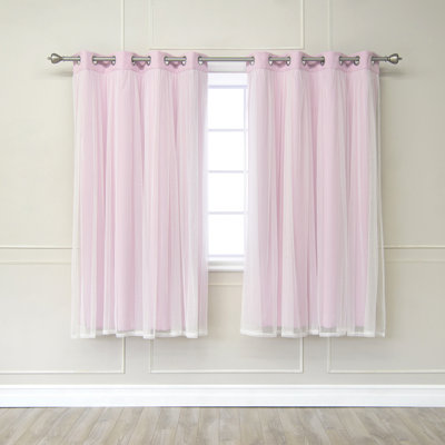 Fortuna Brockham Solid Tulle Overlay Room Darkening Grommet Curtain Panels