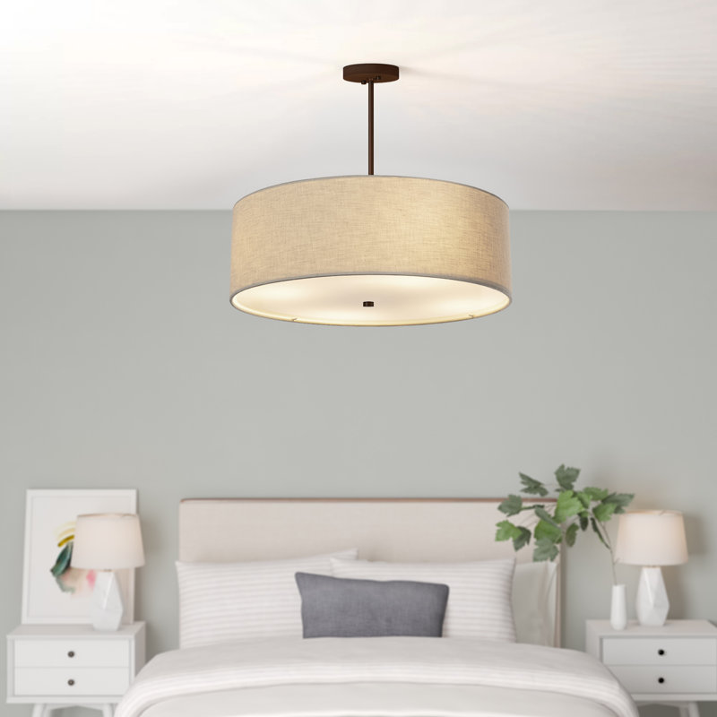 Lustre à abat-jour cylindrique 6 lumières, Bronze foncé, Crème, crème