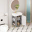 Meuble-lavabo à tablettes ouvertes avec lavabo en céramique et porte à fermeture en douceur, armoire de rangement à tablettes ouvertes sur le côté gauche, assemblage requis-1515808595