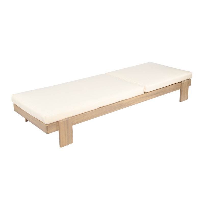 Alfred Outdoor Acacia Wood Chaise Lounge Chair With Adjustable Backrest And Cushion, Beige