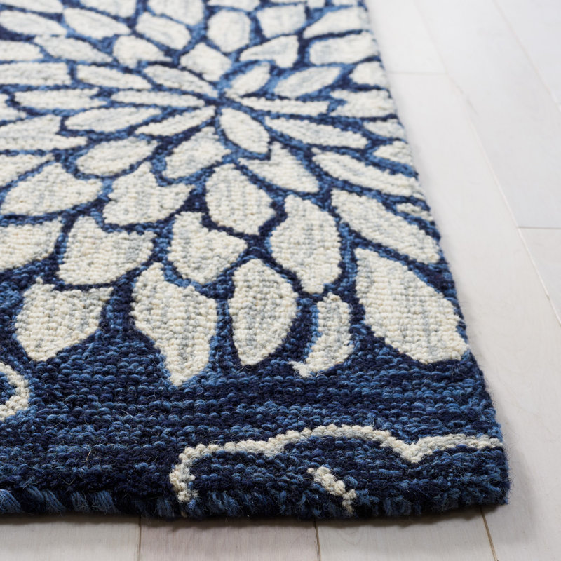 Tapis bleu marine / ivoire Jardin 602, Rectangulaire 3 pi x 5 pi