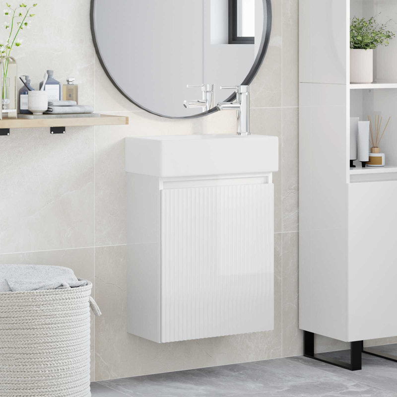 Single Bathroom Vanity with Ceramic Basin, High Gloss White