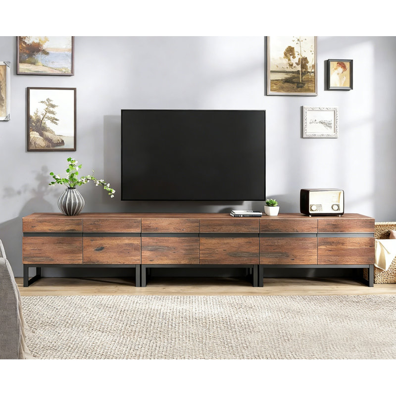 3 In 1 Modern Tv Stand For Tvs Up To 110 Inch, Wood Entertainment Center Tv Console With Storage Cabinets And Metal Base, Media Console For Living Room