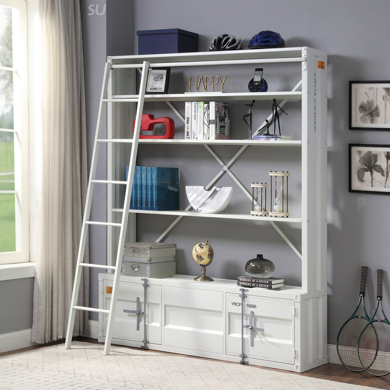 Industrial Cargo Bookcase With Removable Ladder And Spacious Storage, Perfect For Modern And Functional Living Spaces