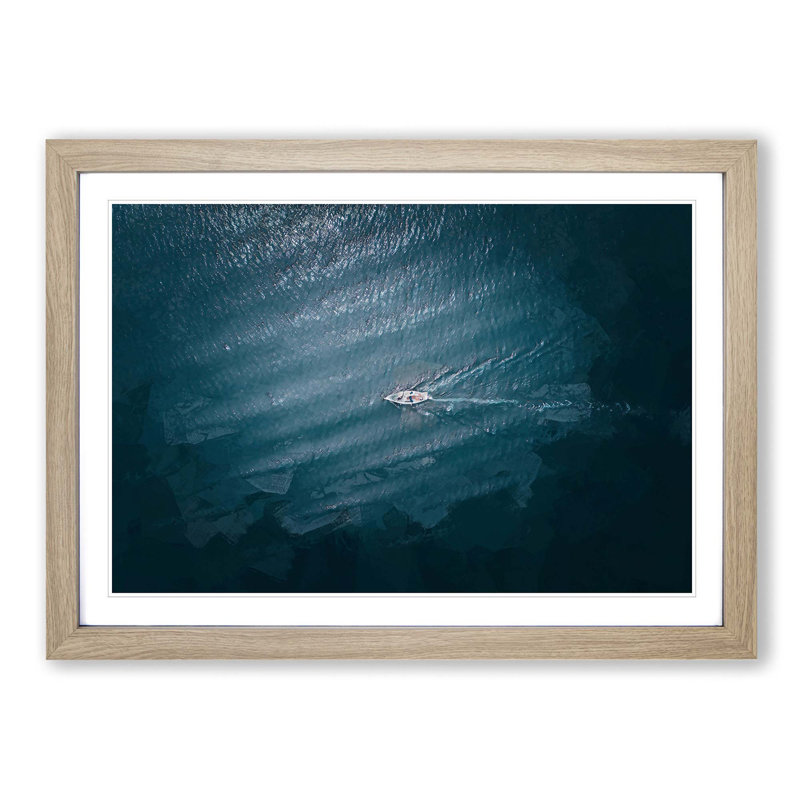 Boat in the Open Sea in Abstract - Picture Frame Graphic Art Print, Oak Framed, 36cm H x 48cm W x 2cm D