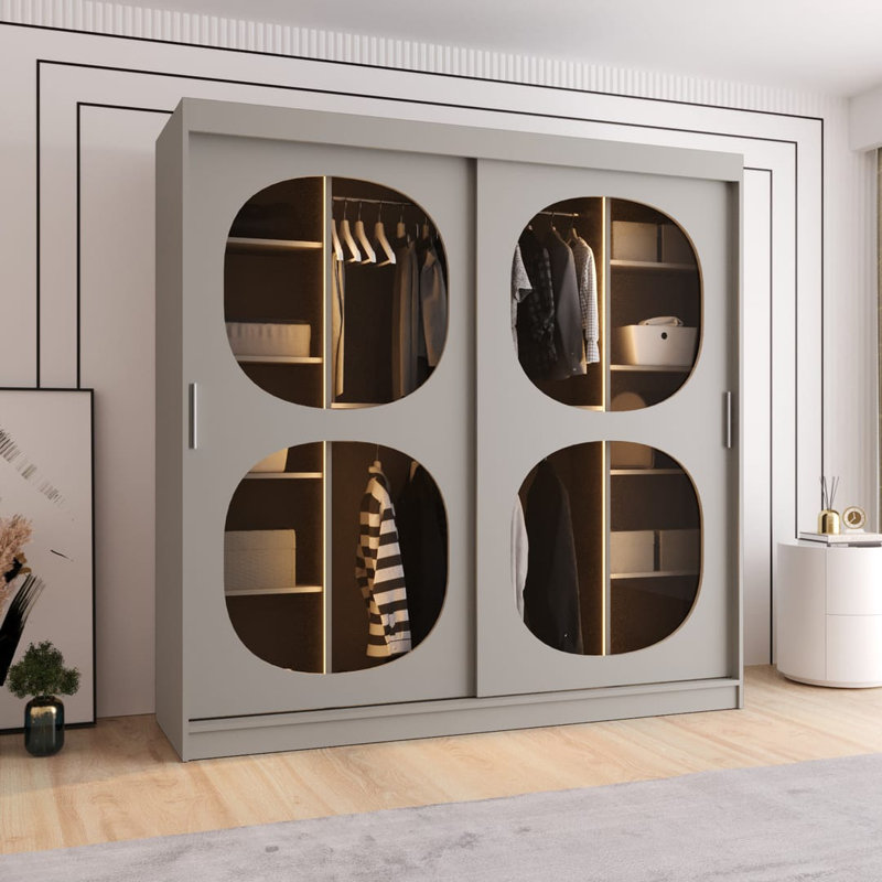2 Door Manufactured Wood Wardrobe, 200cm H x 180cm W x 62cm D, Cashmere
