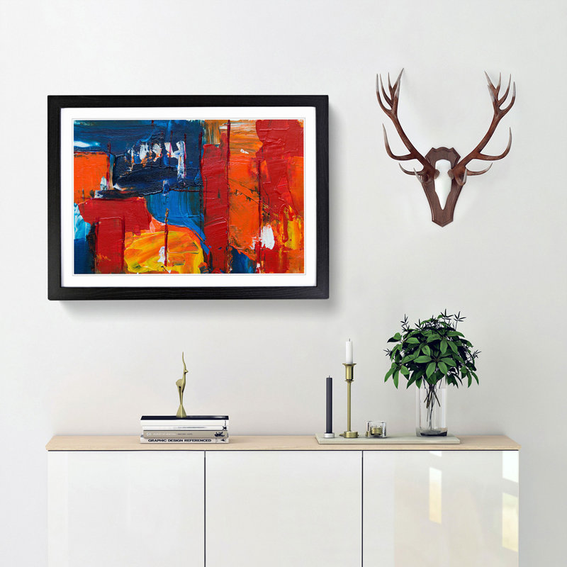 Abstract Art Painting Vol.334 by S.Johnson - Framed Print, 62cm H x 87cm W x 2cm D, Black Framed