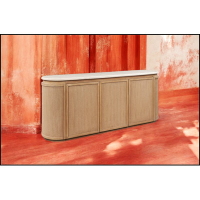 Durable Stone Top And Rope Front Server With Spacious Storage, Perfect For Modern Kitchens And Dining Rooms.