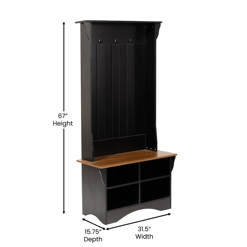 Arisbeth Hall Tree with Bench, 3 Single Storage Hooks, and 4 Lower Storage Cubbies, Black