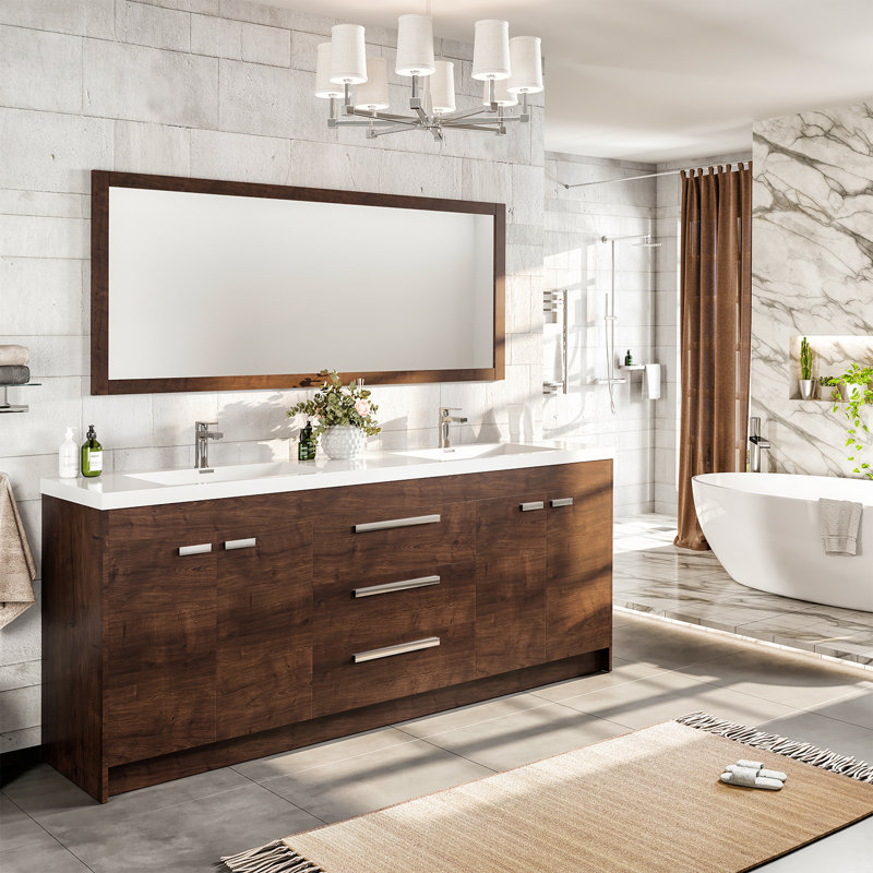 Wauconda Double Bathroom Vanity Set, Rosewood, 84"