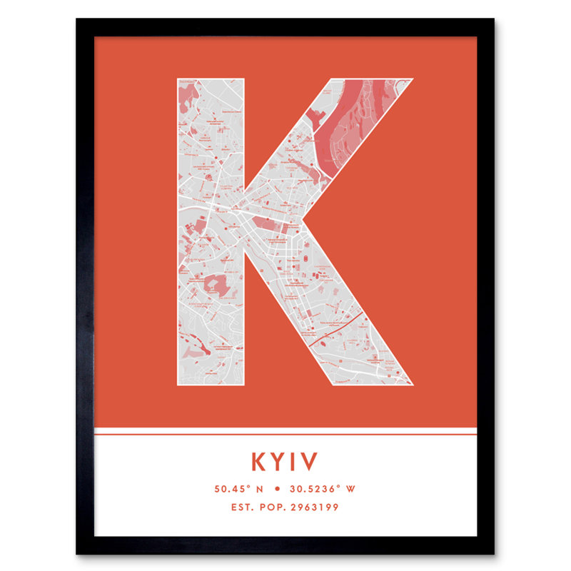 Kyiv City Map Kyiv Ukraine City Map Orange - Single Picture Frame Typography