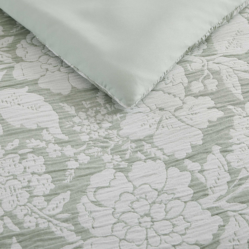 Ensemble d'édredon réversible à motif floral Stone Cottage, Édredon pour grand lit + 2 taies décoratives, Vert