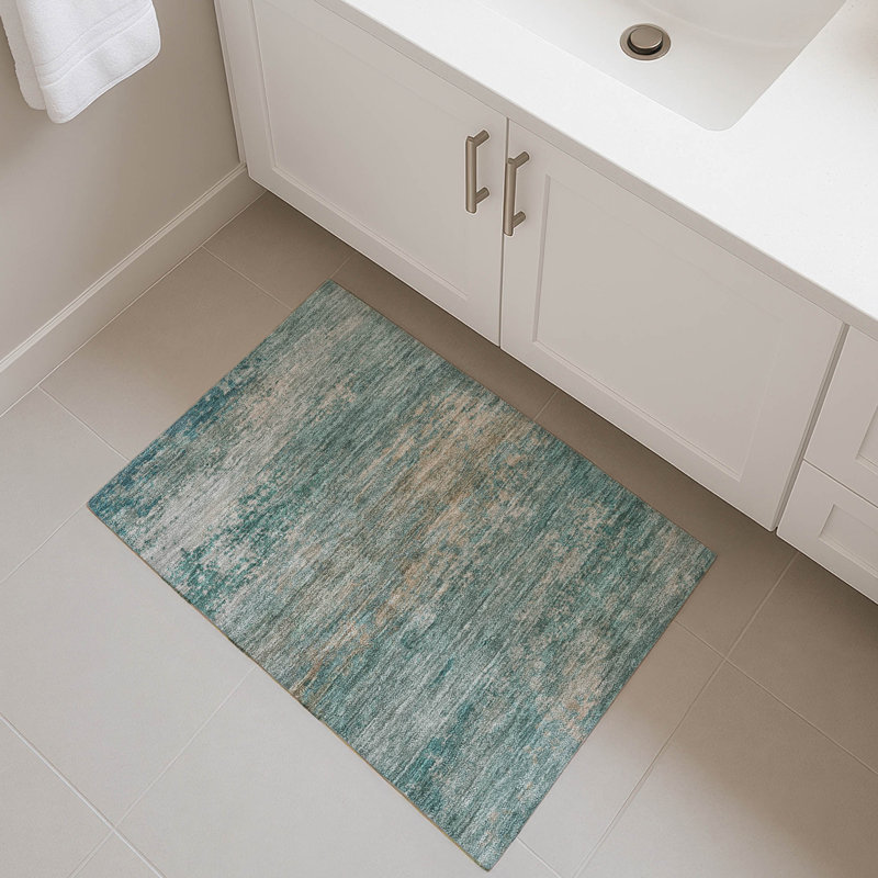 Tapis abstrait lavable à la machine de qualité supérieure Mayfield AMF2071, Turquoise, 1 pi 8 po x 2 pi 6 po