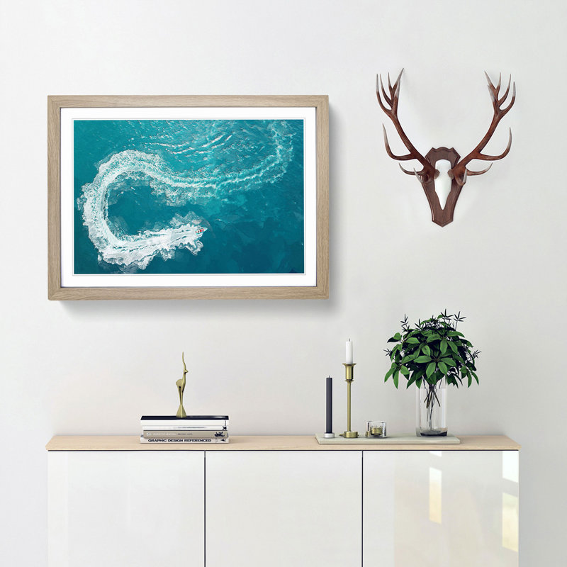 Speed Boat in Portugal in Abstract - Picture Frame Graphic Art Print, Oak Framed, 48cm H x 65cm W x 2cm D