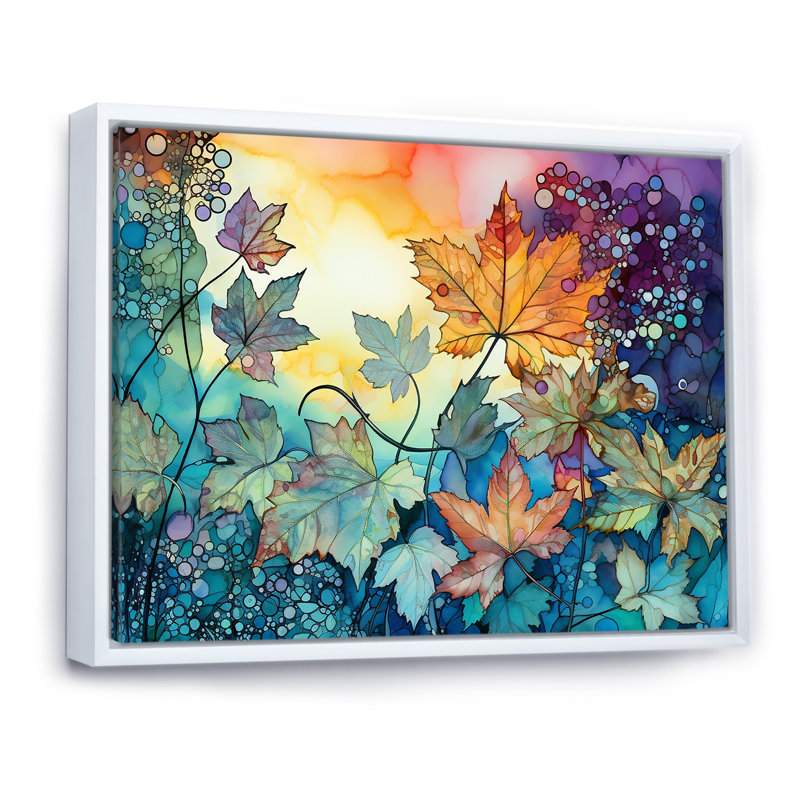 «Leaves Autumn Sunlight Harmony» sur toile, Cadre flottant blanc, H 24 po x l 32 po x P 1 po